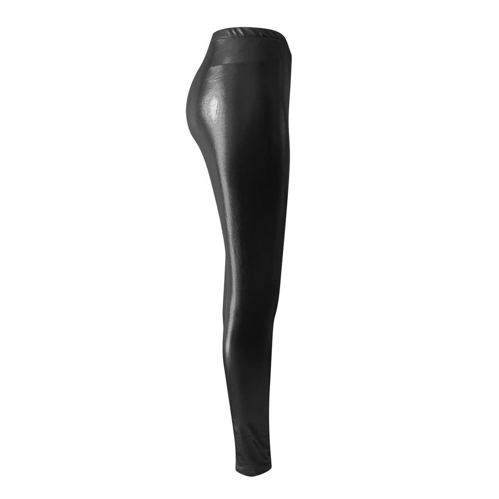 Damen Glänzende Kunstleder Leggings Yoga Hose Tanzhose
