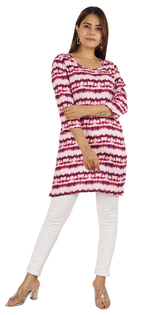 Moomaya Womens Tops Rayon Block Print Tunic 3 4th Sleeve Tunic Summer Blouse