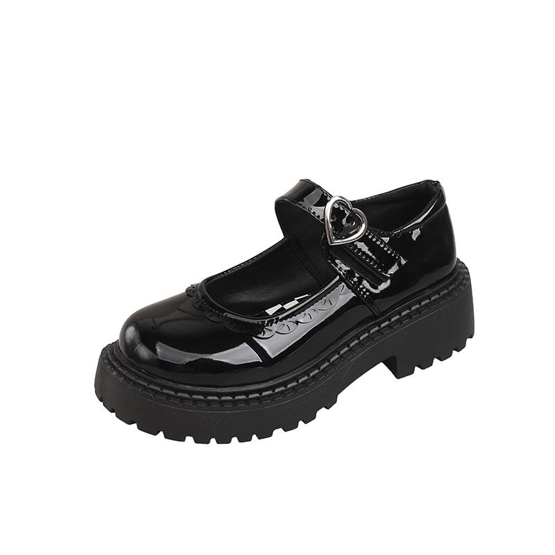 

Модные женские туфли Мэри Джейн на толстом каблуке, женские туфли на платформе с пряжкой в форме сердца, туфли на плоской подошве с круглым носком в стиле Лолиты 40 чёрный