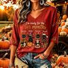 Women's Casual Thanksgiving Print V-Neck Long Sleeve Pullover Top for Fall and Winter