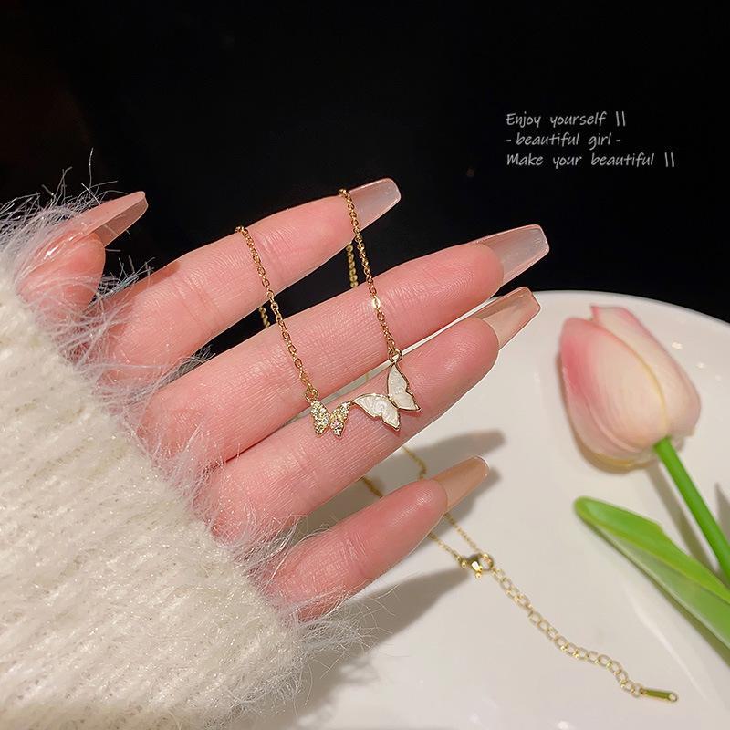 Elegant Titanium Bowknot Necklace with Diamond Pendant for Women - Fairy Style Clavicle Chain