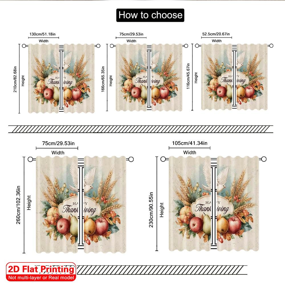 2pcs 2D flat printing Merry Christmas Window Drapes happy Thanksgiving flowers Versatile 100% Polyester Without Electricity