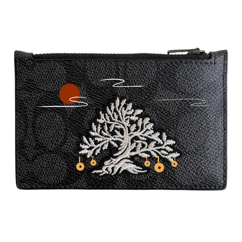 

COACH card holder [Customized bag] Case 13 Sunrise cloud pattern, Chinese style ink, exquisite embroidery stickers, Chinese classic, high-quality чорний