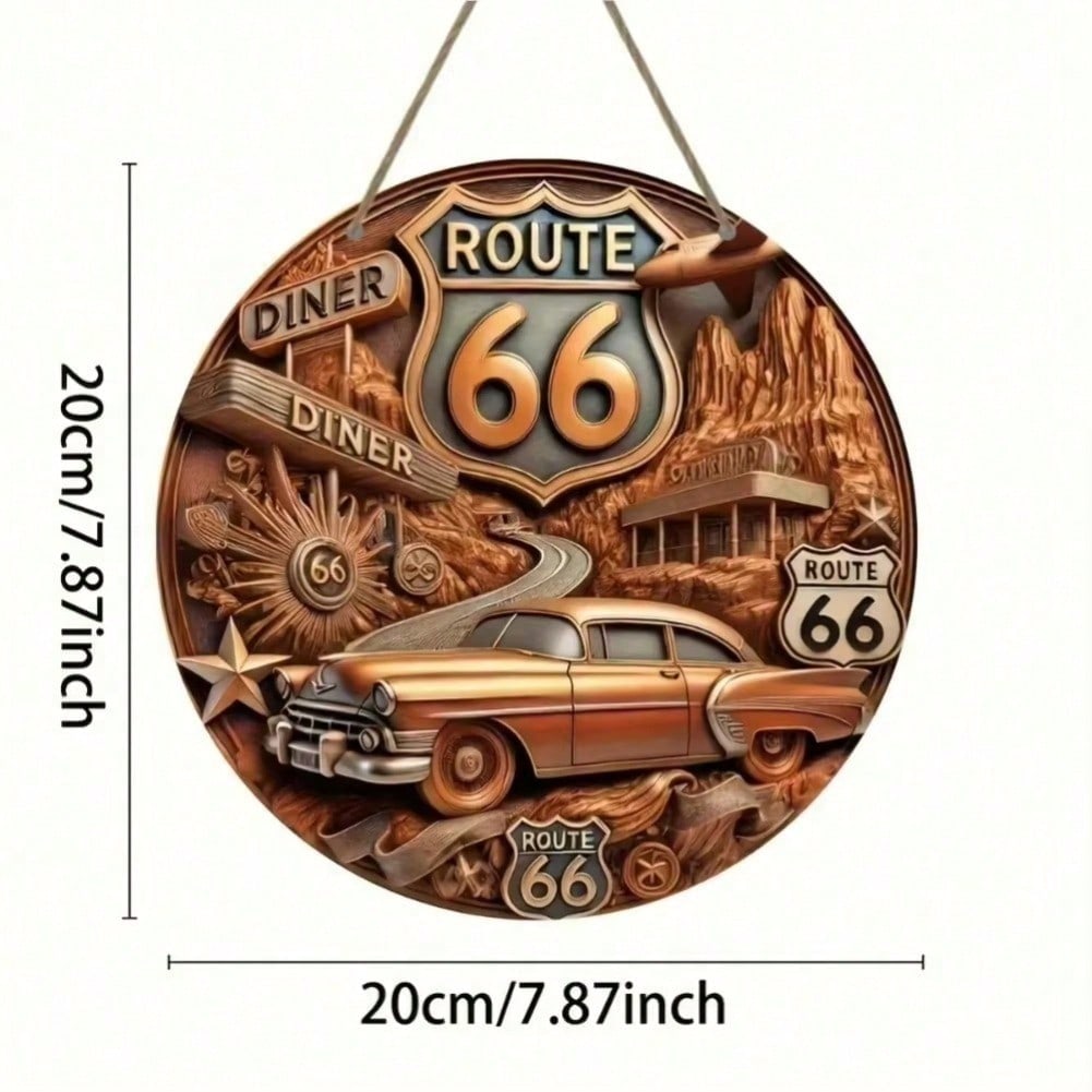 

2D Vintage Route 66 Metal Sign, Retro Tin Plate Poster for Home Bar, Rustic Wall Art Decor for Cafe Club Garage 20x20 різнокольоровий