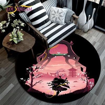 Demon Slayer Rug 3D Printed Cartoon Floor Round Rug Kids Room Chair Pad Home Decoration Washable Carpet.