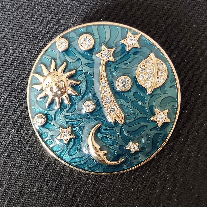 Vintage Milky Way Star And Moon Emblem Helios Round Oil Drip Diamond Pearl Brooch Brooch Accessories