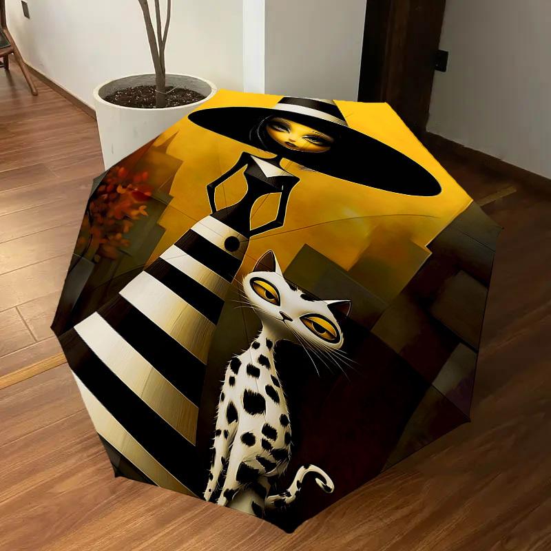 1pc witch, cat Automatic Open/Close Umbrella Compact Folding Umbrella with 8-Rib Shaft for Women/Men, Portable Travel Umbrella,1148S