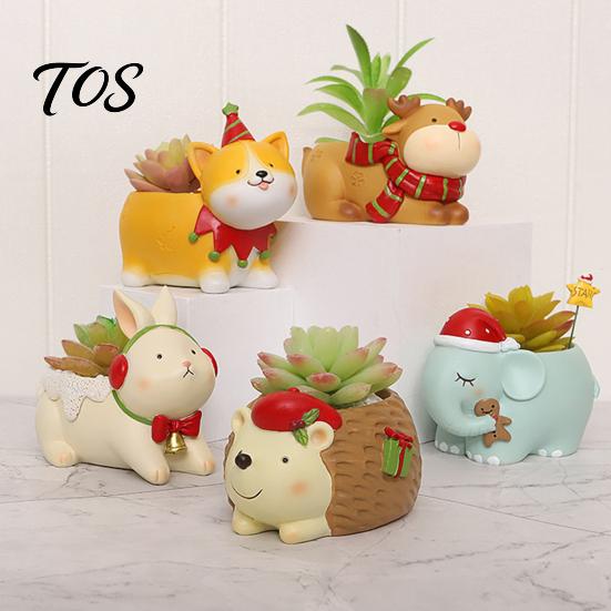 Compact Desktop Plant Holders Cute Christmas Animal Succulent Planter, Small Pot for Indoor Mini Pots Home Decor, Gift Lovers Corgi Hedgehog Reindeer