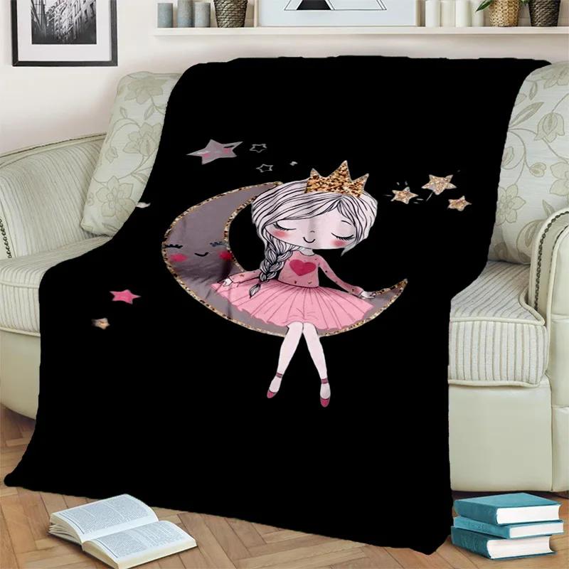 Cute Ballet Girl Ballerina Fairy Cartoon Blanket,soft Throw Blanket for Home Bedroom Bed Sofa Picnic Office Cover Blanket Kids