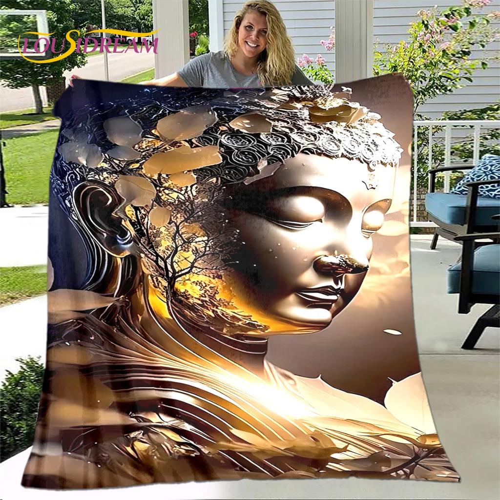 Manta 3D Sakyamuni Buddha Guanyin Bodhisattva budismo fe religión manta suave para el hogar orar dormitorio camas funda de sofá