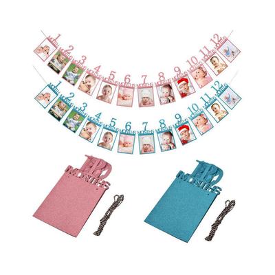 Διακοσμήσεις γενεθλίων με Glitter 1-12 μηνών Baby Photo Banner DIY Photo Display Prop