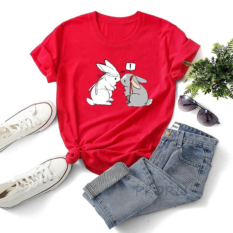 

Wangxian Mo Dao Zu Shi T-Shirts Women Cotton Cute Cartoon The Untamed Kissing Bunnies Tee Shirt Anime Harajuku Female Clothing S