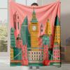 1pc London City Skyline Plush Fleece Blanket - Thick All-Season British Icon Print with Big Ben & Tower Bridge, Soft Bedspread