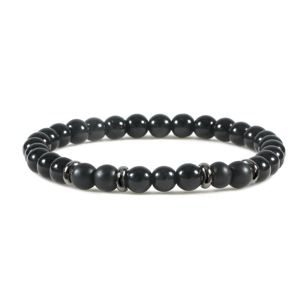 

Мужской набор панк-браслетов с 6-миллиметровыми циркониевыми бусинами - Эластичный шнур, украшения для йоги