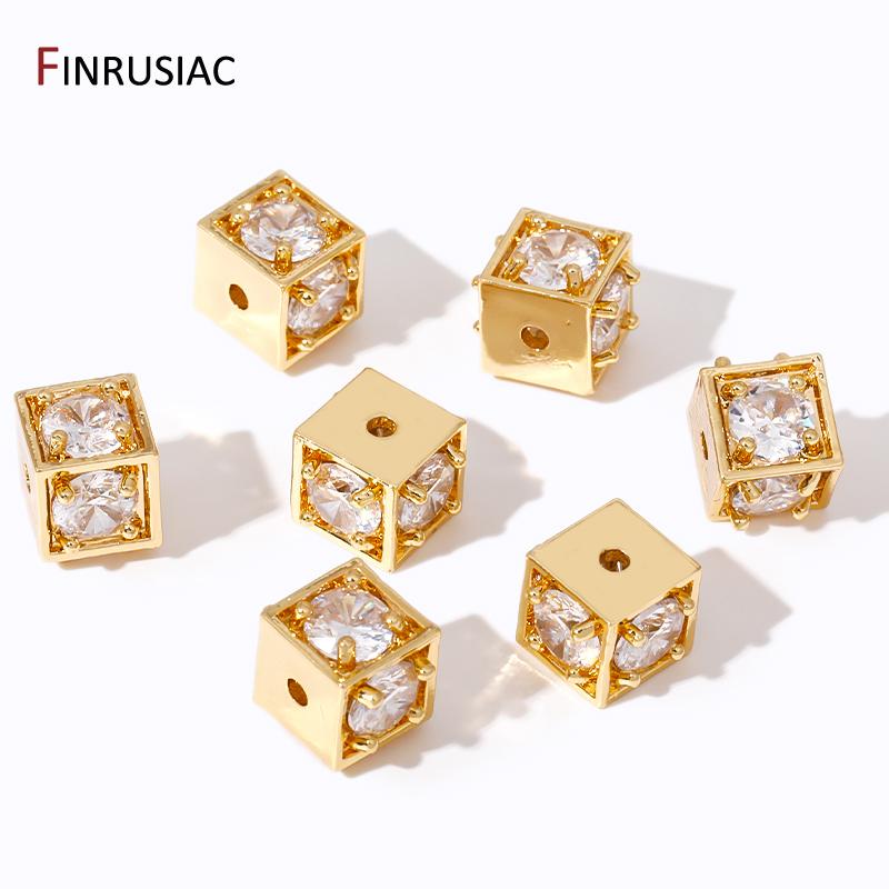 18K Gold Plated Inlaid Zircon Square Spacer Beads, Brass Metal Beads Separator For DIY Beading Jewelry Making Supplies