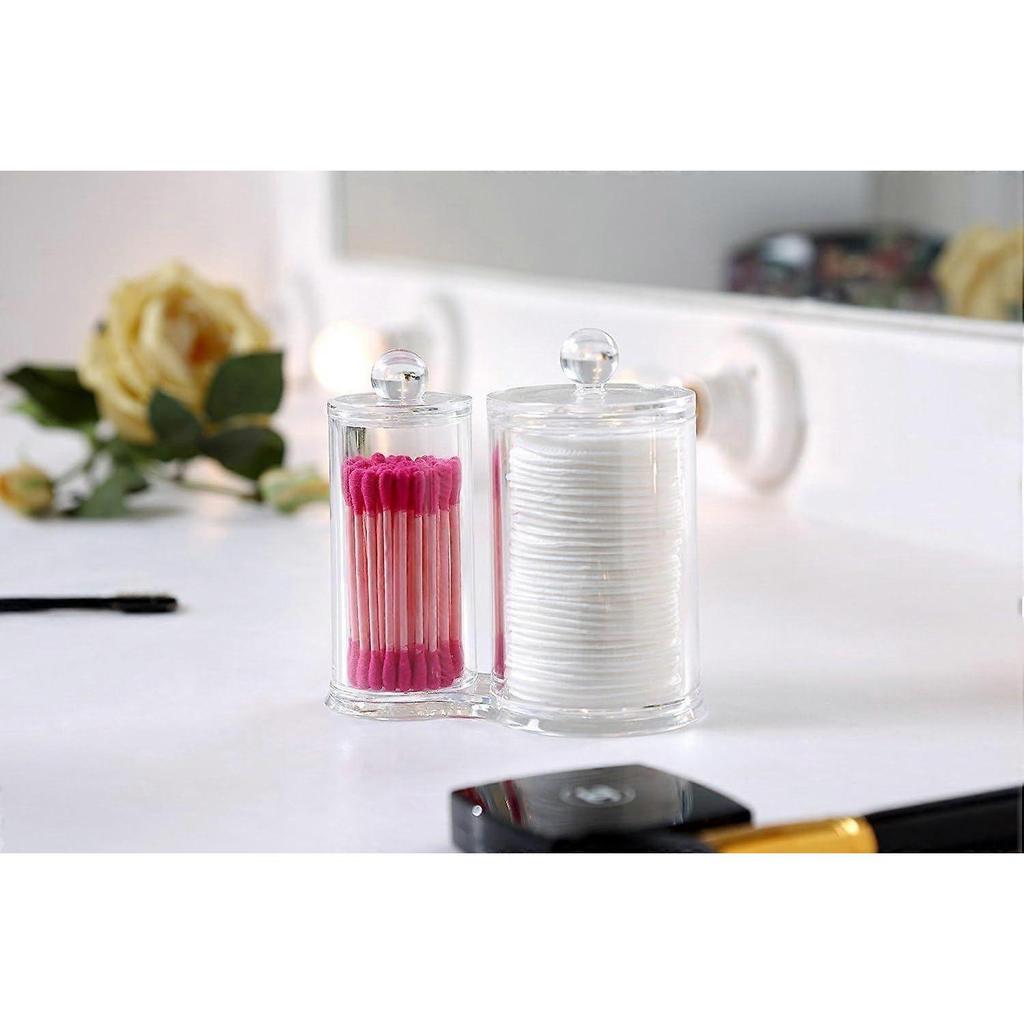 Cotton Pad Box 2 Round Compartments Transparent Acrylic Makeup Storage for Cotton Swab and Cotton Pads
