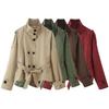 European and American Women's Double-Breasted Tie-Waist Casual Trench Coat Short Jacket