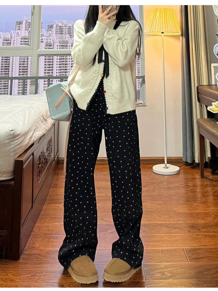 Black Polka Dot Maternity Support Wide-Leg Pants XL