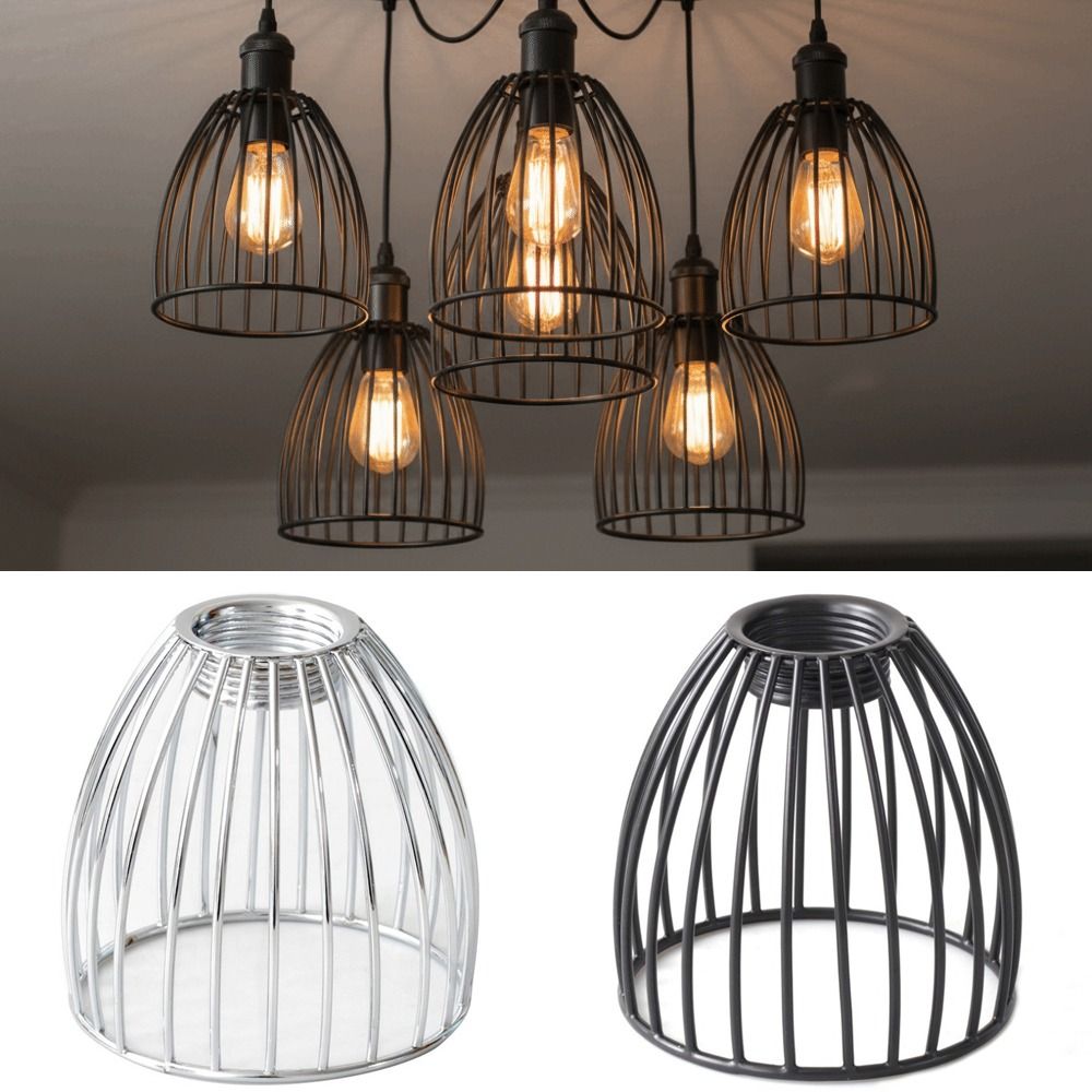 Iron Bird Cage Lampshade Black/Silver Drum Shades Chandelier Light Bulb Cage Cover Home Decor