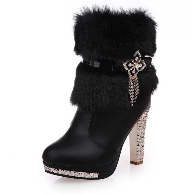 Luxury Fur High Quality Women High Heels Boots Sexy Brand Winter Snow Boots for Women Winter Pumps