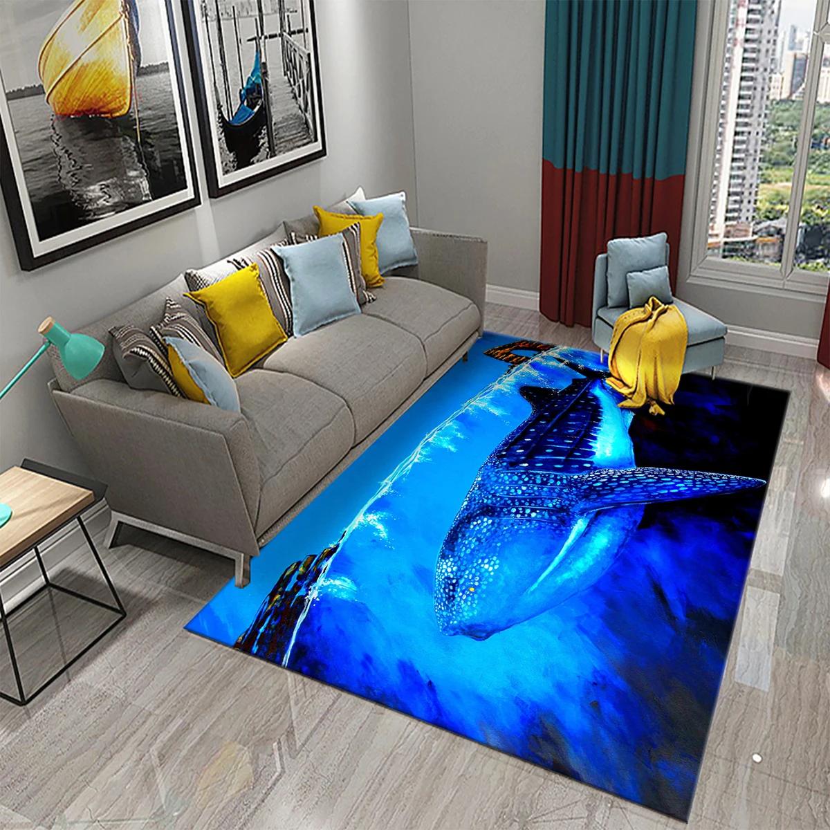 

3D Cartoon Whale Carpet Large Rug for Living Room Bedroom Decor Floor Rugs Bathroom Kitchen Entrance Door Non-slip Mat Area Rug 40x60cm 16x24 inch