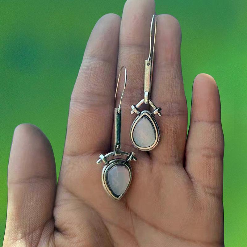 

Литературные винтажные серьги с лунным камнем и каплями воды серебряный