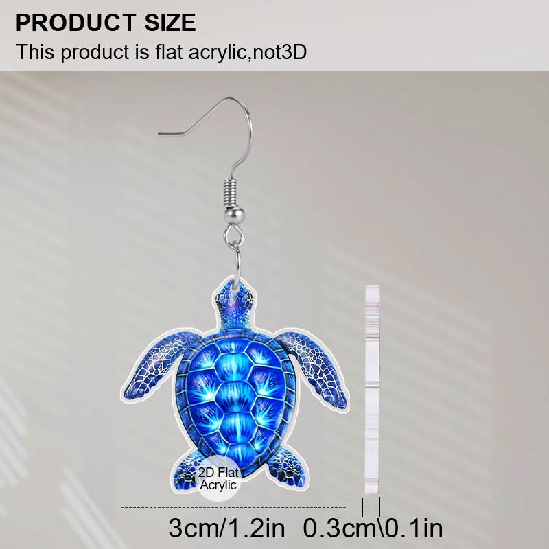 2D Flat Acrylic Blue Turtle Dangle Earrings, Suitable As A Holiday Gift for Women, Holiday Party Decorative Jewelry, Retro Hawaiian Marine Jewelry.
