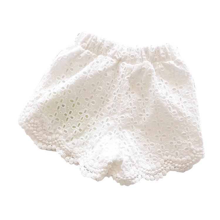 

Кружевные шорты для корейских девочек, лето 2025 г.: Стильный полый дизайн для детей, идеально подходит для пляжа и повседневной носки 130cm
