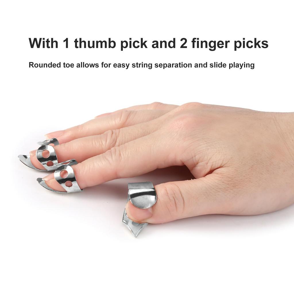 Stainless Steel Bass Slide, Guitar Slide, Tone Bar, Guitar Accessory with Thumb and Finger Picks and Paddles