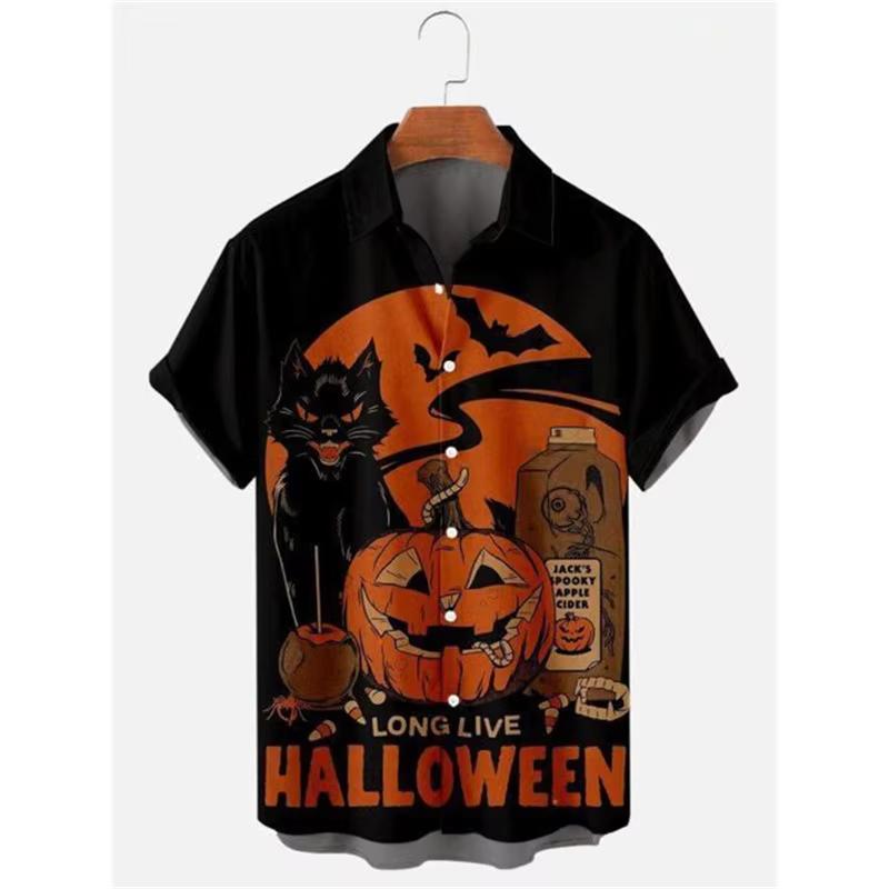 Unisex 26 Fashionable Halloween Shirts for Men and Women in Cute Style Party and Festival Tops Pumpkin Head Printed Short Sleeves