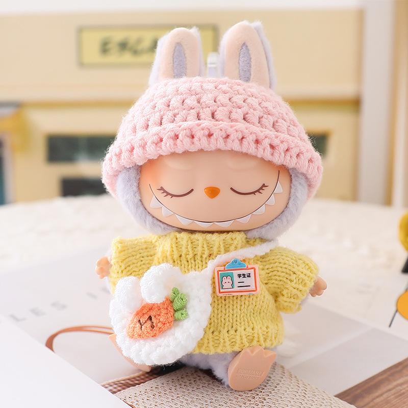 (No Doll) LABUBU Sitz Party Doll Costume Labubu Macaron 2nd Generation Sitting Vinyl Doll Woolen Set Hat Shoes