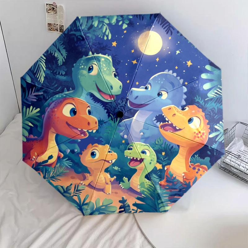 Flower Dinosaur  pattern, automatic folding umbrella, portable and foldable design, 8 ribs, a Christmas or birthday gift.