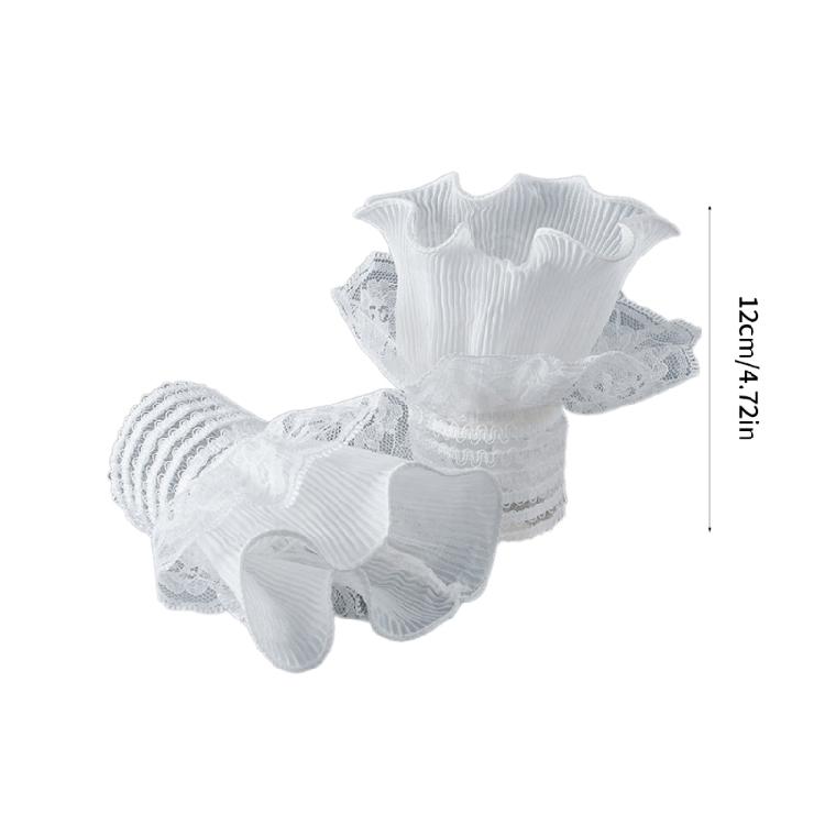 1pair Ruffled Wrist Cuffs White Color False Sleeves for Teens Jackets Decor