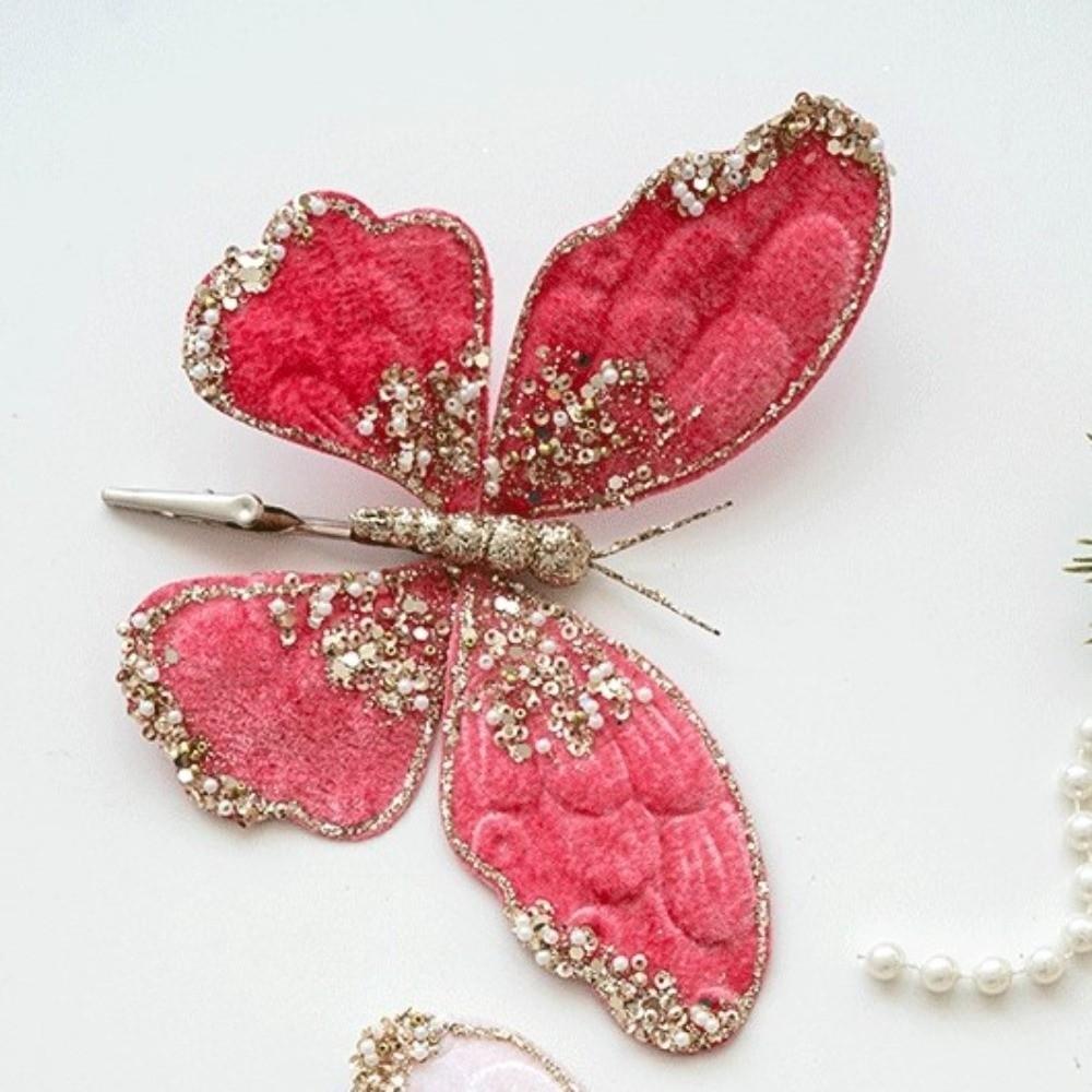 Flocking Artificial Butterfly Clip Gold Powder Christmas Tree Decoration  Xmas New Year