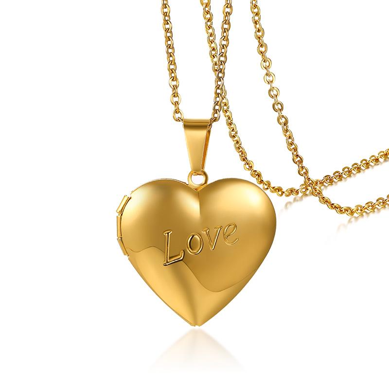 Vnox Personalisierbare Bild-Namens-Halsketten für Damen Herz-Medaillon-Anhänger Familienbild Personalisierbares Jubiläumsgeschenk W6789WW-PN-1154G