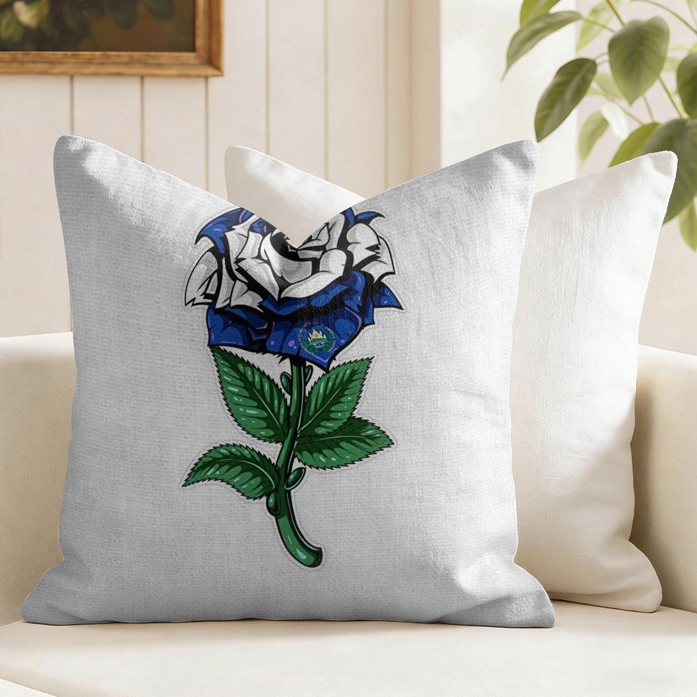 El SSalvador Flag Cushion Cover Natural Linen Organic Fabric DoubleSided Printing Couch Pillow Covers Home Decor