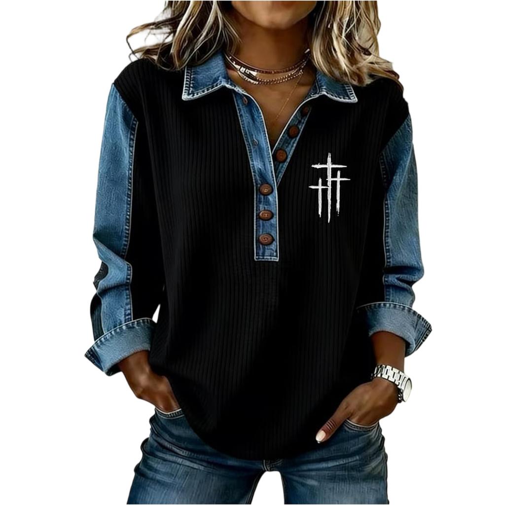 Women's Vintage Print Loose-fitting Long-sleeved Top