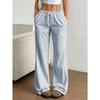 Women's New Summer Versatile Stripes Loose Casual Elastic Waist Drape Feeling Straight Tow Trousers
