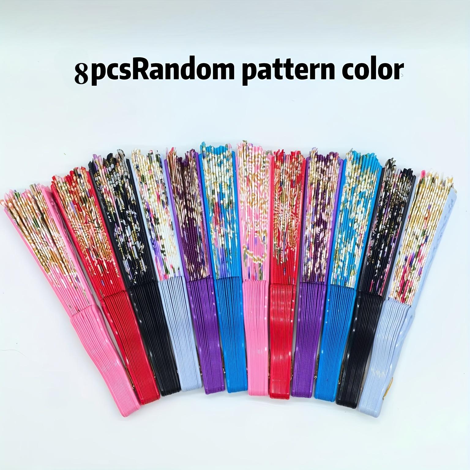 

8 шт. Золотой порошок Складной тканевый веер Пластиковый складной веер Портативный, Различные узоры в случайном порядке 8pcs