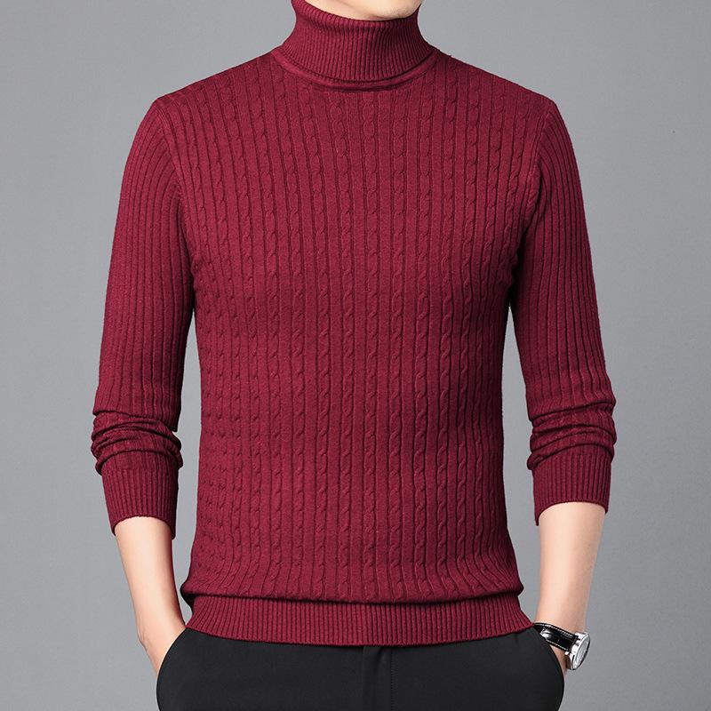 Winter Autumn Men's Formal Clohtes Striped Knit Knitwear Turtleneck Sweater For Men Tops Blouse Undershirts Work