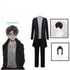 Eren Jaeger Cosplay Costume Anime Titan Costume Wig Cosplay Eren Yeager Black Hooded Trench T-shirt Pants Halloween Clothes