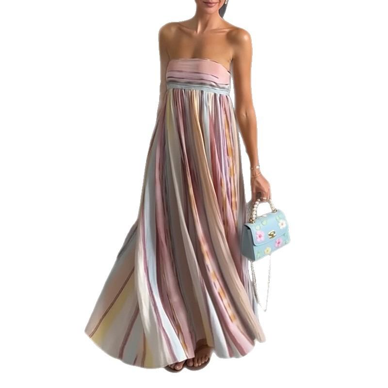Nowe modele wiosenne, elegancka i seksowna sukienka maxi w kontrastowych kolorach, bez pleców, typu tubka