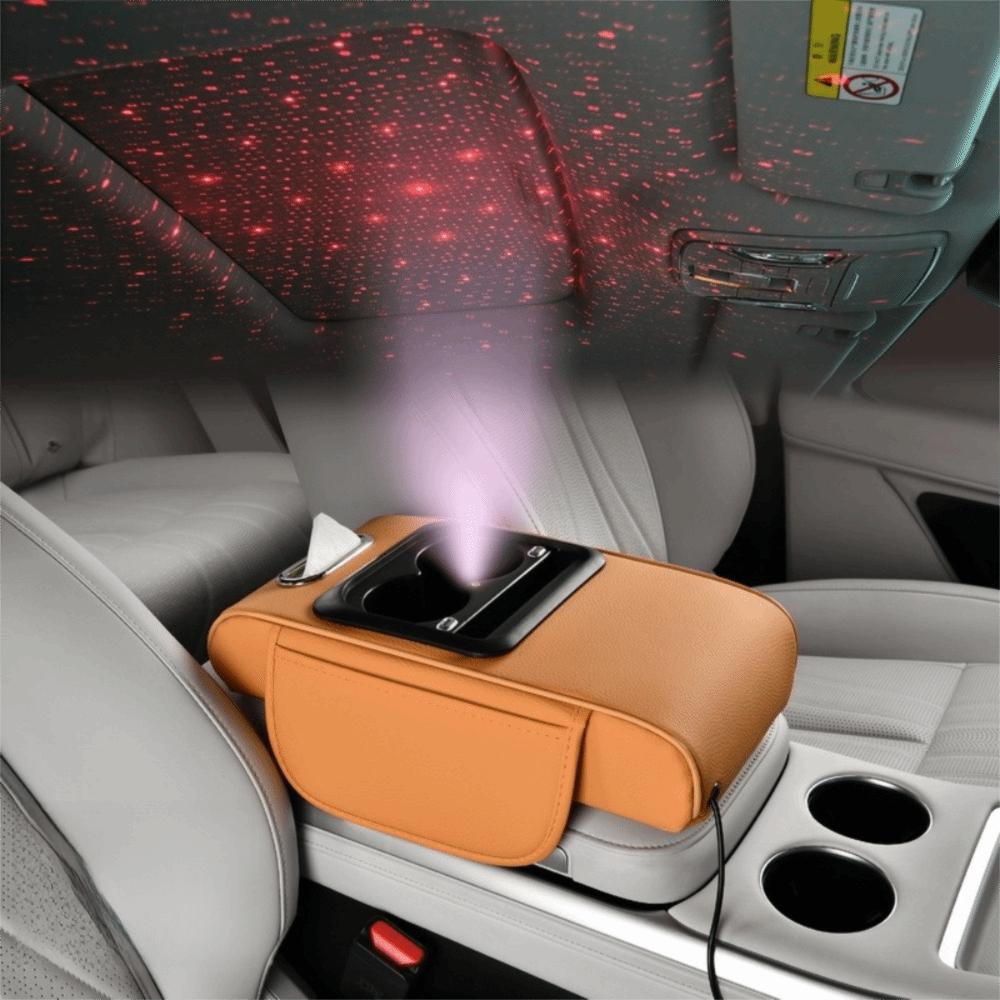 Portable Center Console Armrest Cushion PU Leather Multifunctional Armrest Pad with Cup Holder Tissue Box
