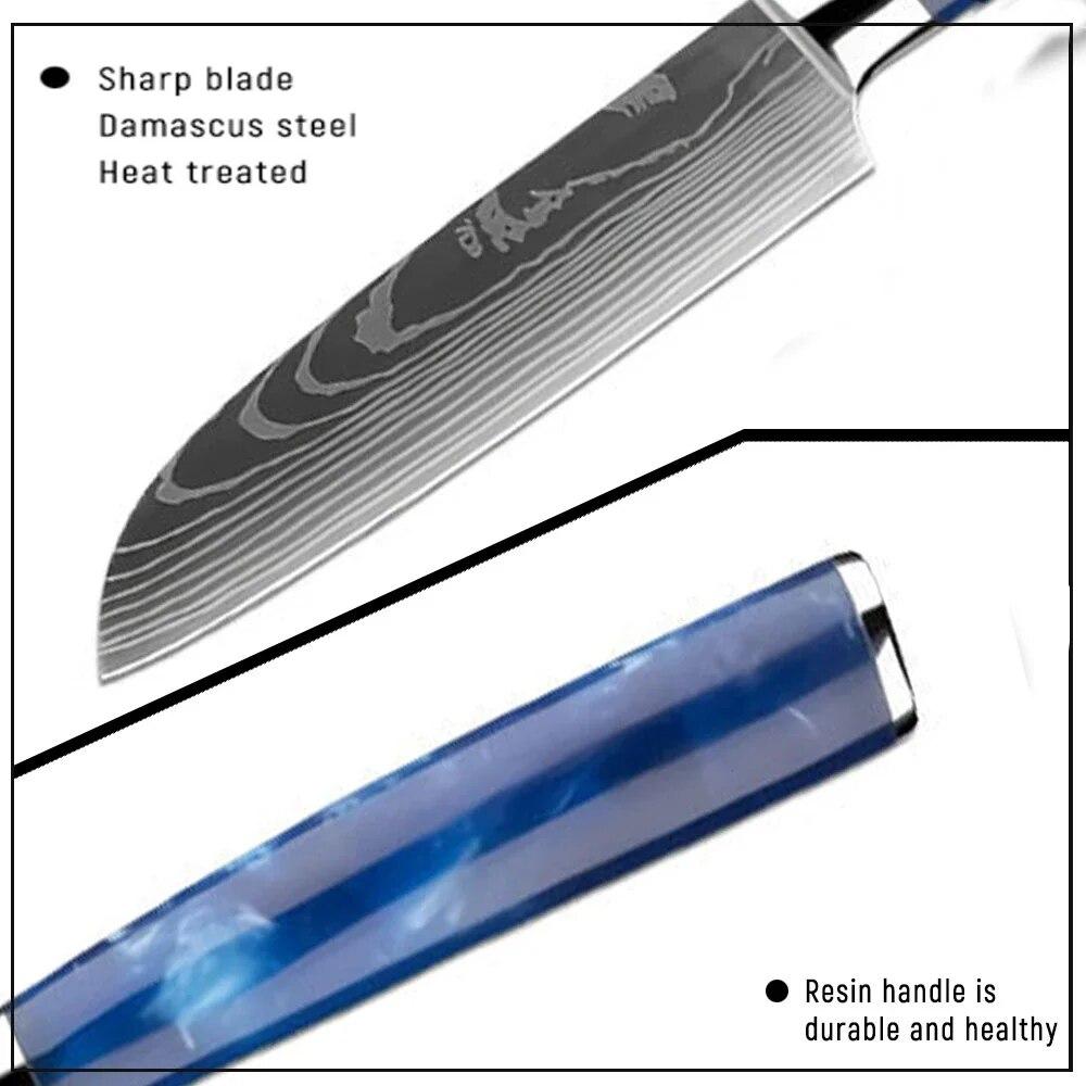 Kitchen Knife Damascus Pattern Professional Chef Knife Japanese Santoku Knife Meat Knife Slicing Knife Bone Fruit Cutting Knives