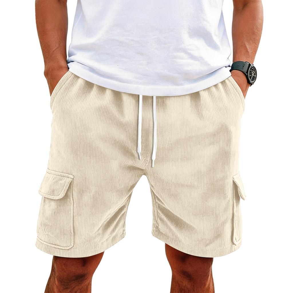 Men's Corduroy Casual Cargo Shorts | Elastic Drawstring Waist Shorts With Multi Pockets For Daily Wear