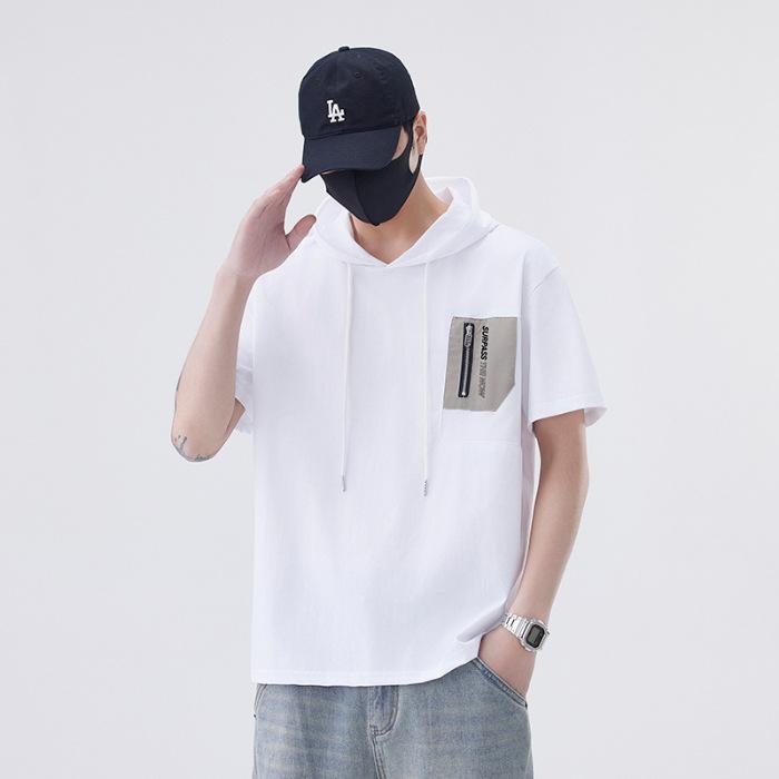 Новый летний стиль Мальчик Рубашка поло Повседневная С коротким рукавом Свободная Футболка с круглым вырезом С капюшоном M