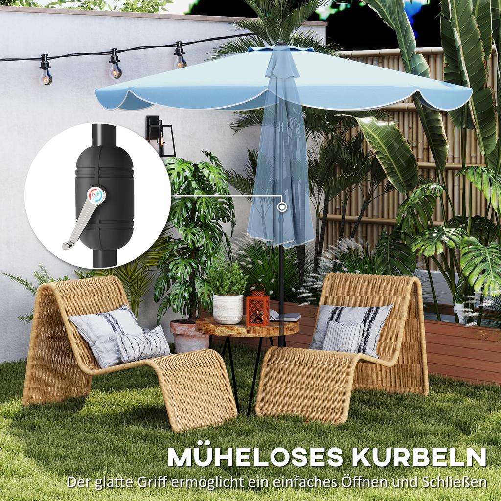 Parasol Round Balcony Umbrella Beach Umbrella with 3-way Tilt Crank 8 Ribs Diameter 265 X 235H Cm Sky Blue