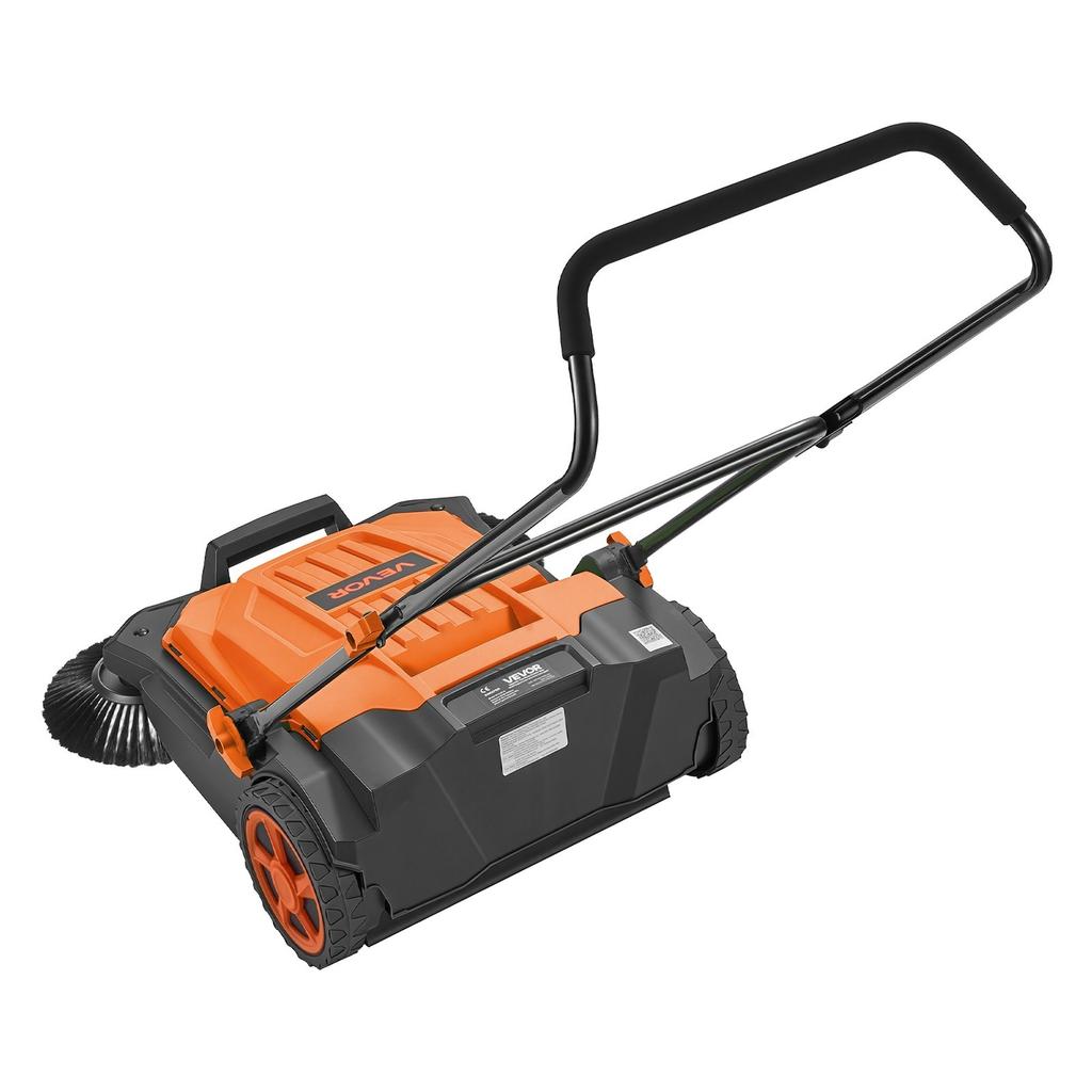 Walk-Behind Hand Push Floor Sweeper, Manual Floor Sweeper Non-Electric with 650mm Sweeping Width, 18.9L Waste Container & Adjustable Folding Handle