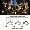 3.5M Solar Moon Star Curtain Lights Waterproof 8 Modes LED Fairy String Lamp for Christmas Party Garden Decor Decor for Room