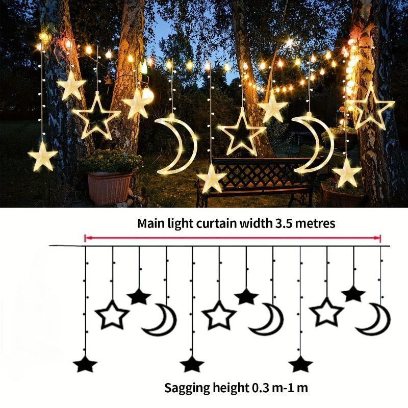 3.5M Solar Moon Star Curtain Lights Waterproof 8 Modes LED Fairy String Lamp for Christmas Party Garden Decor Decor for Room